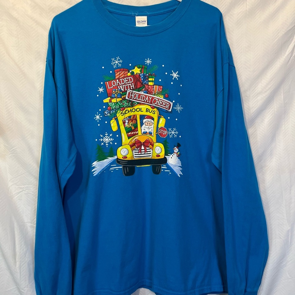 Gildan Holiday/Christmas Ultra Cotton Blue T-Shirt. XL